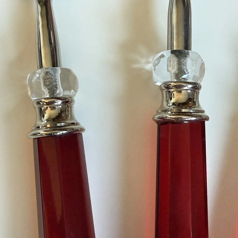 Lenox Holiday Gathering Acrylic Jewel Red Handles‎ 3 Piece Serving Set Holiday